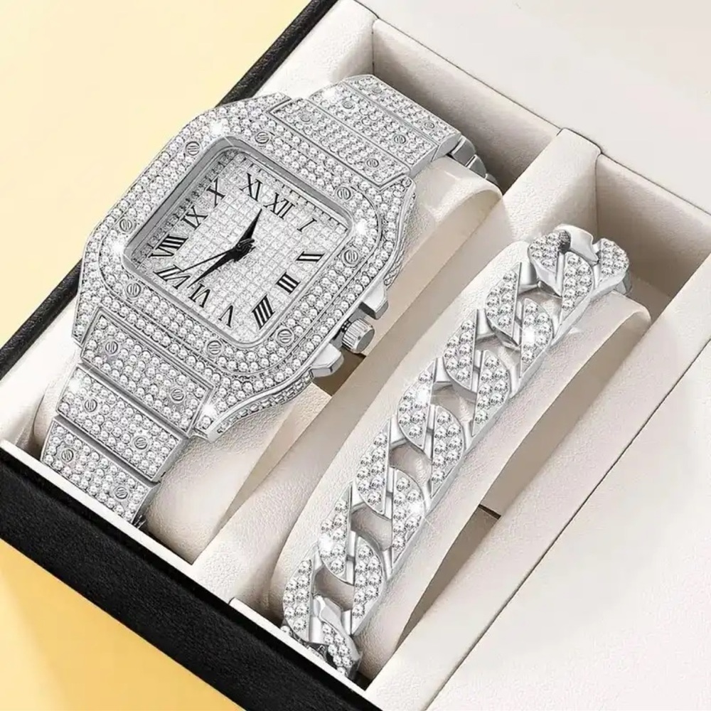 2Pcs Set pavedDiamond Women Watches Gold Watch Ladies Wrist Watches Luxury Brand